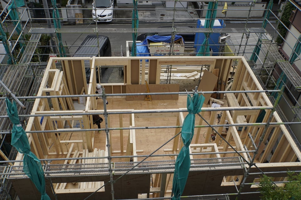 壁量計算された住宅の施工現場