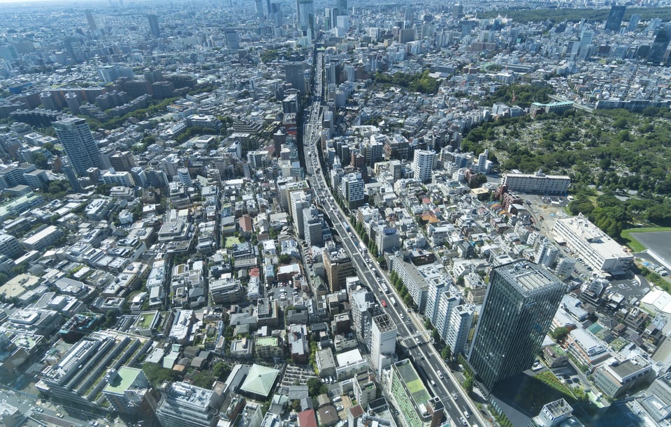 上空から撮影した都市計画法により健全な発展が保たれている大都会の景色