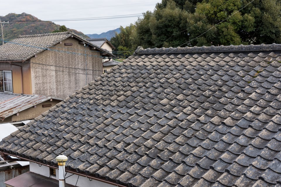 屋根材にセメント瓦が使われた家並み