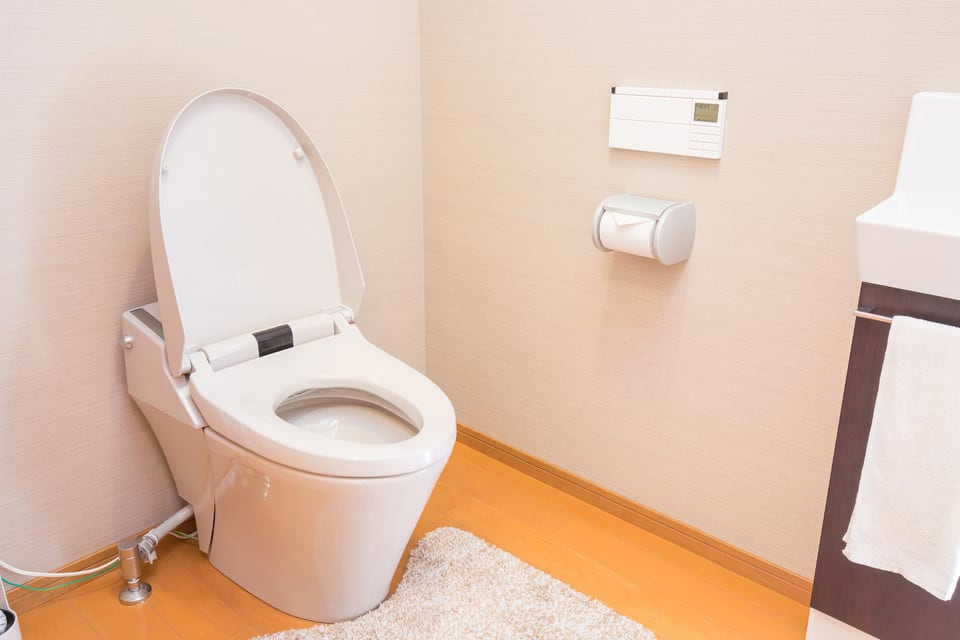 蓋が開いている一般住宅のサイホンゼット式便器トイレ