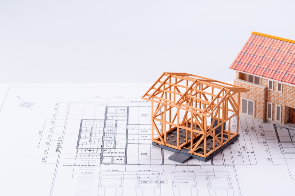 建物の構造が分かる設計図と模型