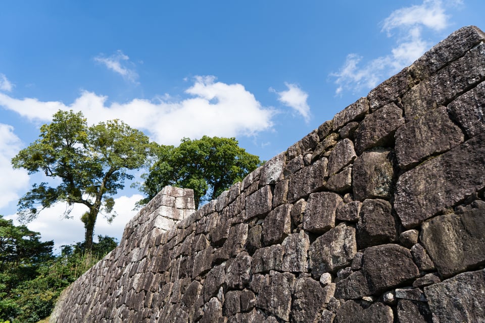 石垣を高く積み上げた城跡の様子